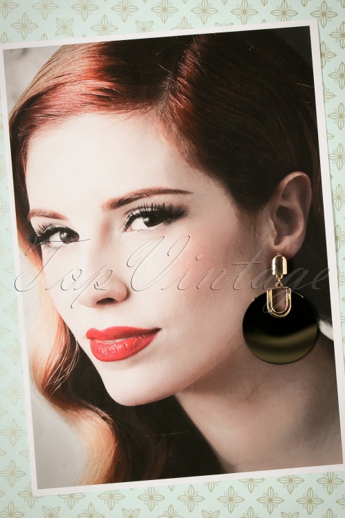 Vixen - 50s Retro Disk Earrings in Gold and Black 2