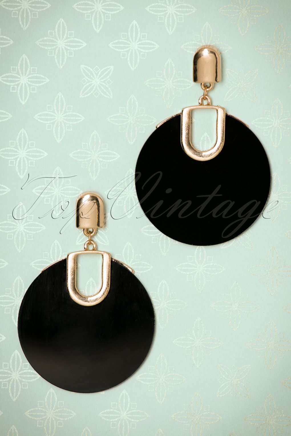 50s Retro Disk Earrings in Gold and Black