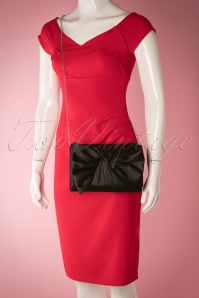 Darling Divine - 50s Satin Bow Evening Clutch in Black 7