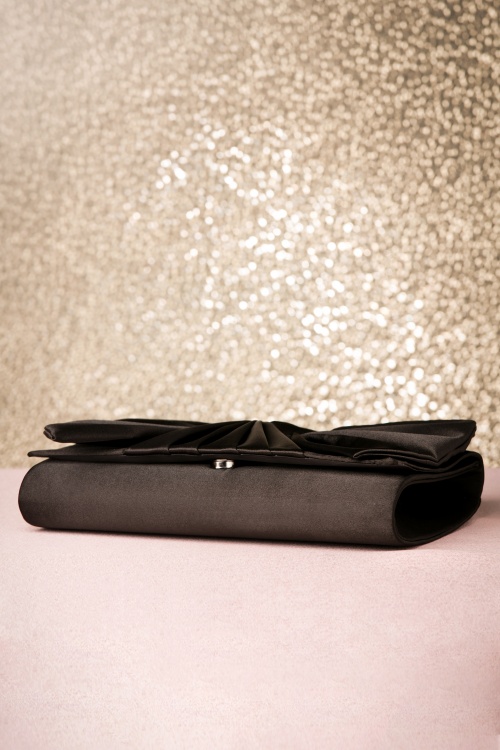 Darling Divine - 50s Satin Bow Evening Clutch in Black 5