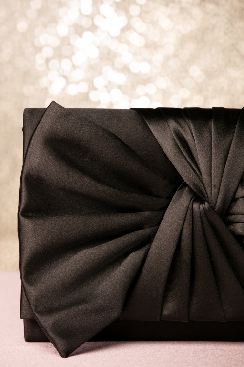 Darling Divine - 50s Satin Bow Evening Clutch in Black 2