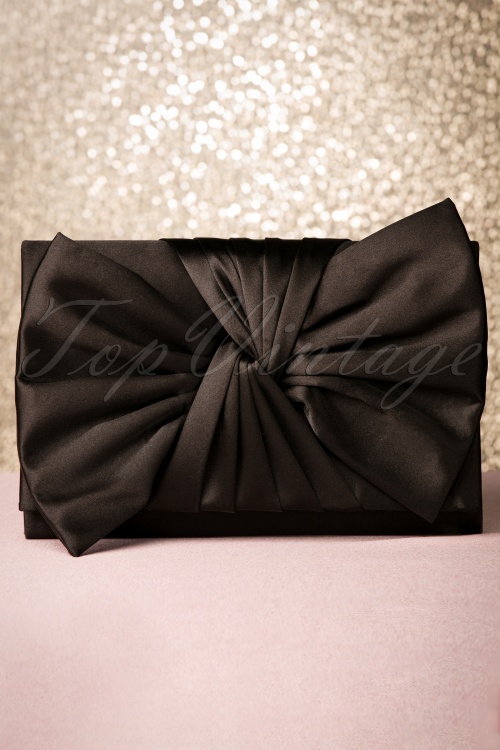 Darling Divine - 50s Satin Bow Evening Clutch in Black 3