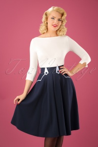 Miss Candyfloss - Tiffany Swing Skirt Années 50 en Bleu Marine et Blanc