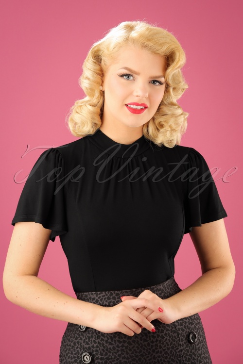 Topvintage Boutique Collection - 50s Elena Top in Black