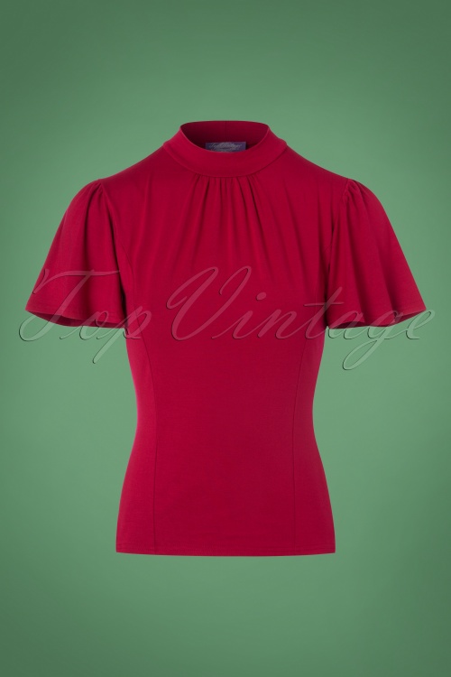 Topvintage Boutique Collection - 50s Elena Top in Winter Red