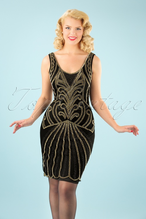 GatsbyLady - 20s Francesca Flapper Dress in Black and Gold 2