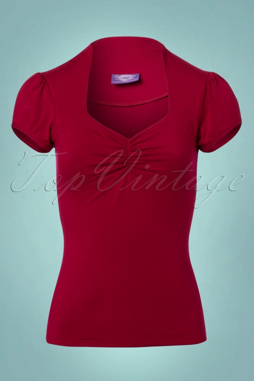 Topvintage Boutique Collection - Donna Top Années 50 en Rouge Foncé