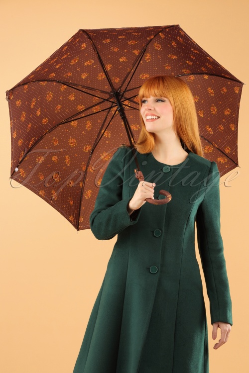 So Rainy - Retro Floral Umbrella Années 60 en Brun 2