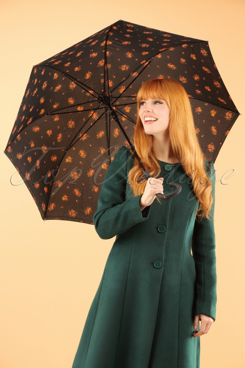 So Rainy - 60s Retro Floral Umbrella in Black