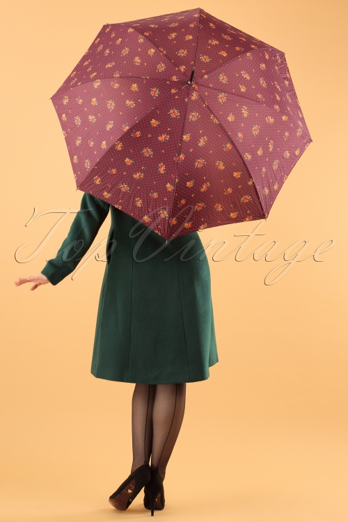 So Rainy - 60s Retro Floral Umbrella in Aubergine 4