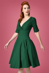 Unique Vintage - 50s Delores Swing Dress in Emerald Green 4
