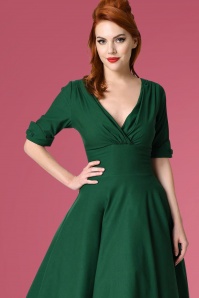 Unique Vintage - 50s Delores Swing Dress in Emerald Green 5
