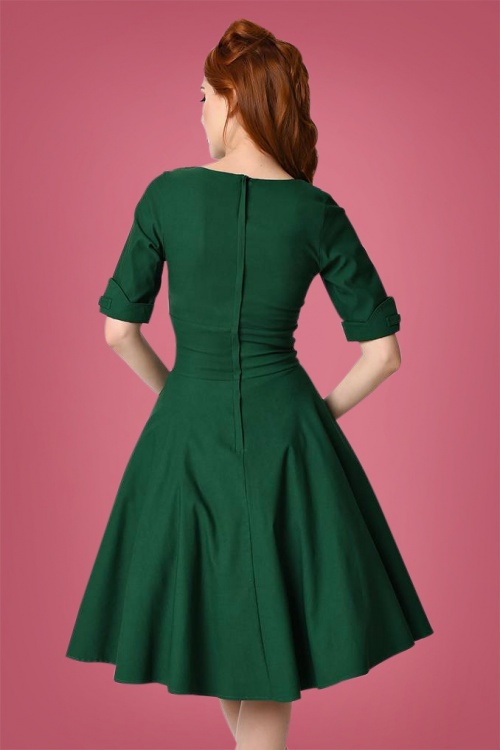 Unique Vintage - 50s Delores Swing Dress in Emerald Green 9