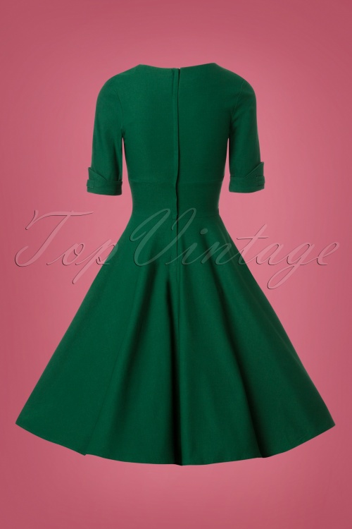 Unique Vintage - 50s Delores Swing Dress in Emerald Green 11