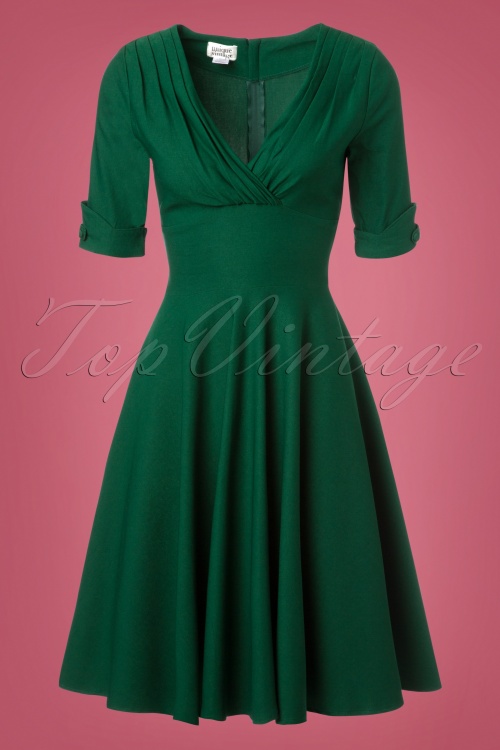 Unique Vintage - 50s Delores Swing Dress in Emerald Green 2
