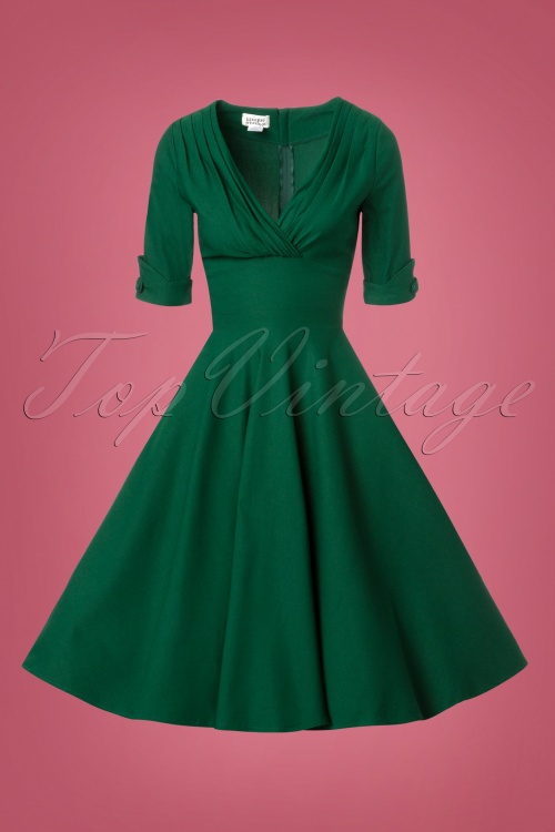 Unique Vintage - 50s Delores Swing Dress in Emerald Green 6