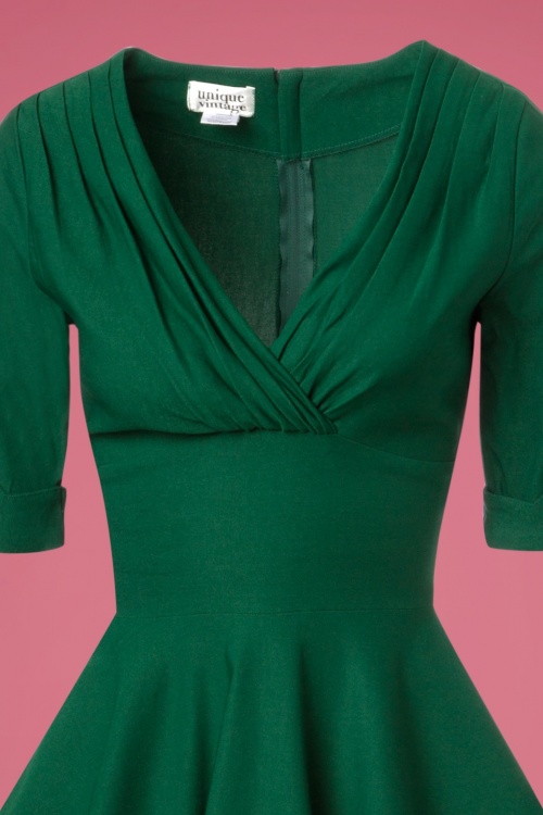 Unique Vintage - 50s Delores Swing Dress in Emerald Green 7