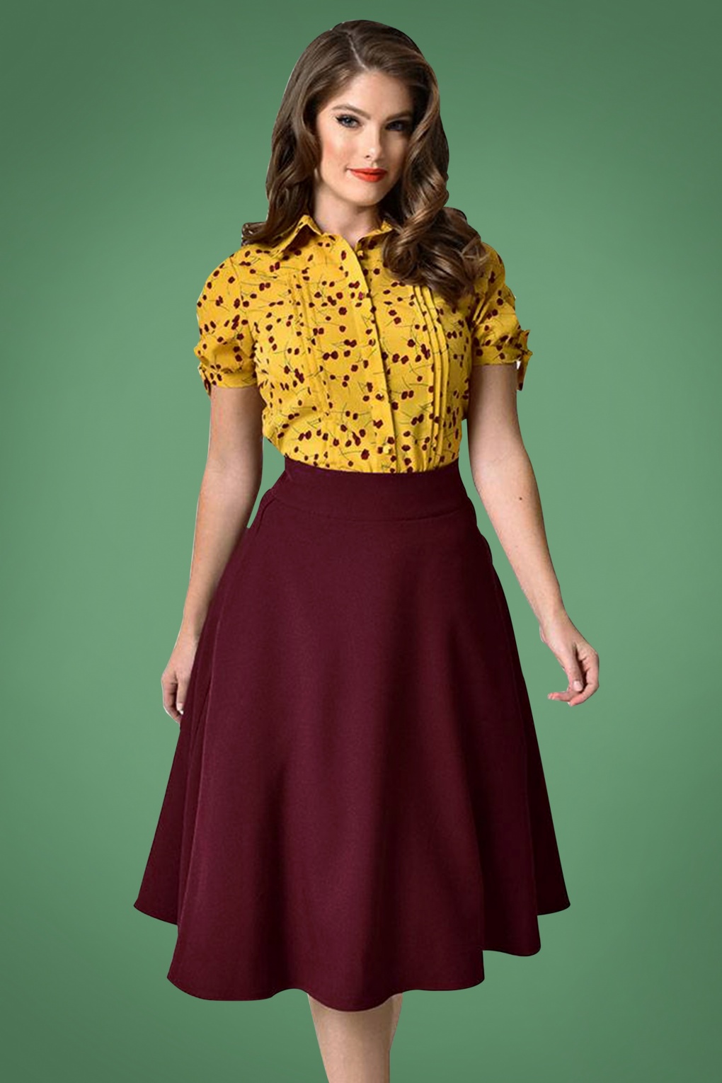 50s Vivien Swing Skirt  in Burgundy