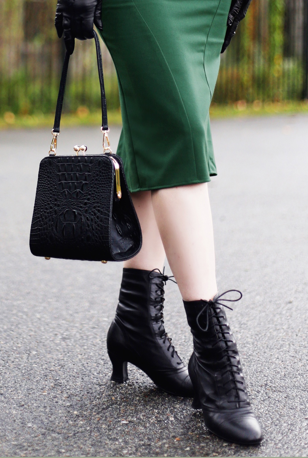 Collectif Clothing - Marie Kiss Lock Tas Croc Zwart 6