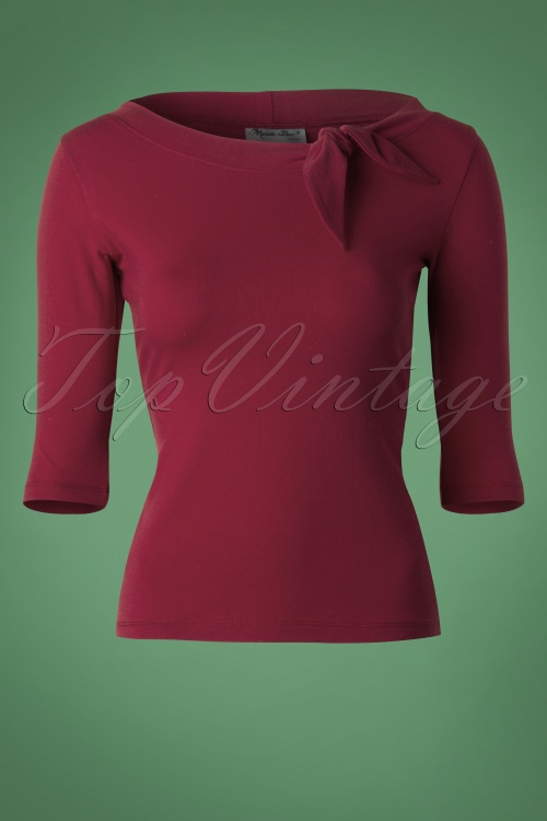Heart of Haute - 50s Lily Bow Top in Burgundy 2