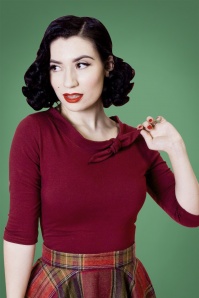Heart of Haute - 50s Lily Bow Top in Burgundy 3