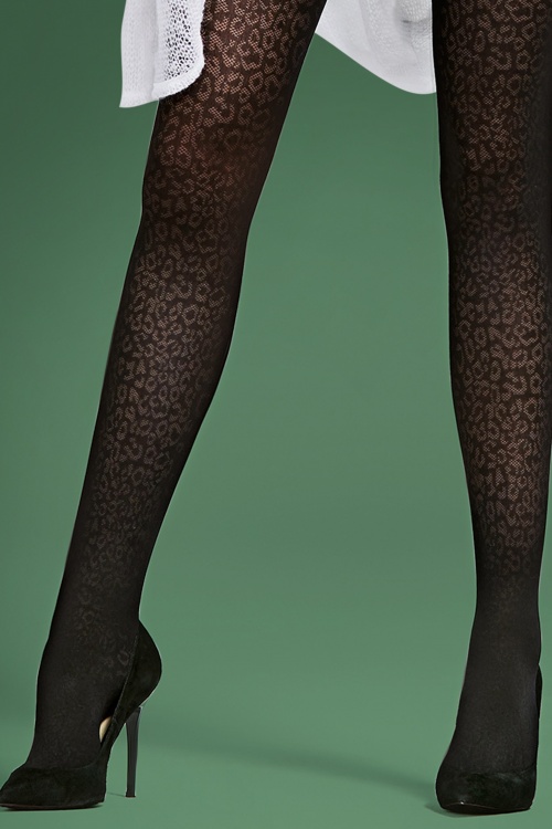 Fiorella - 50s Julie Leopard Tights in Black 2