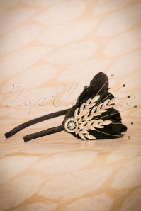 Foxy - 20s Verity Crystal and Feather Hairband in Black and Gold 4