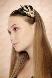 Foxy - 20s Verity Crystal and Feather Hairband in Black and Gold 3