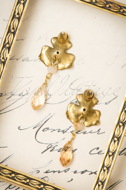 Foxy - 20s Honey Rose Drop Earrings in Gold 3