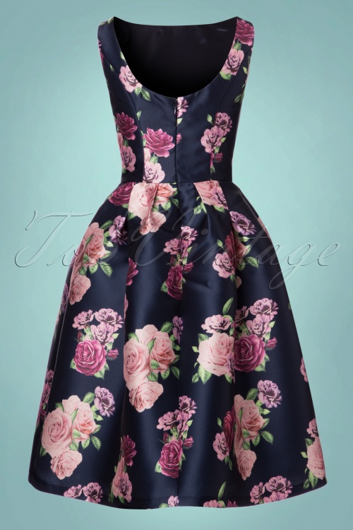 Chi Chi London - 50s Montana Floral Swing Dress in Navy 5