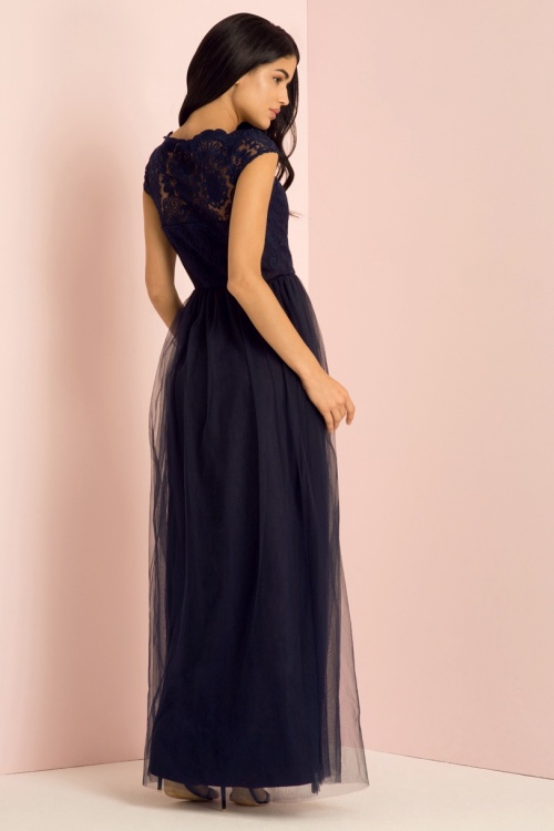 Chi Chi London - Bealey Maxi Dress Années 50 en Bleu Marine 6