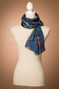 Kaytie - 60s Flowers and Leaves Around Me Scarf in Navy 5