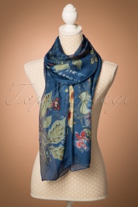 Kaytie - 60s Flowers and Leaves Around Me Scarf in Navy 4