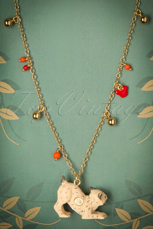 N2 - 50s Little Lynx and Charms Necklace Gold Plated 3