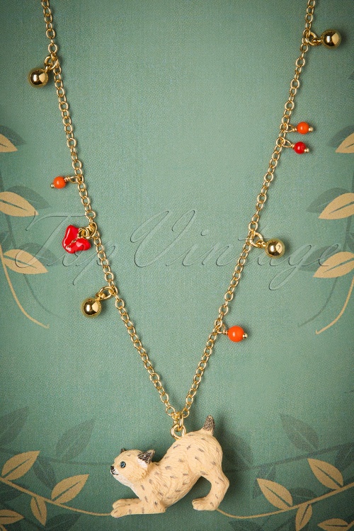N2 - 50s Little Lynx and Charms Necklace Gold Plated