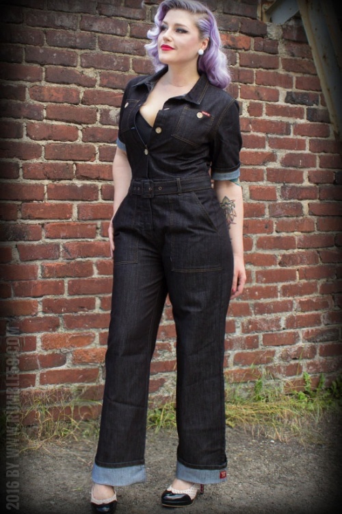 Rumble59 - 50s Ladies Jeans Overall in Denim Blue