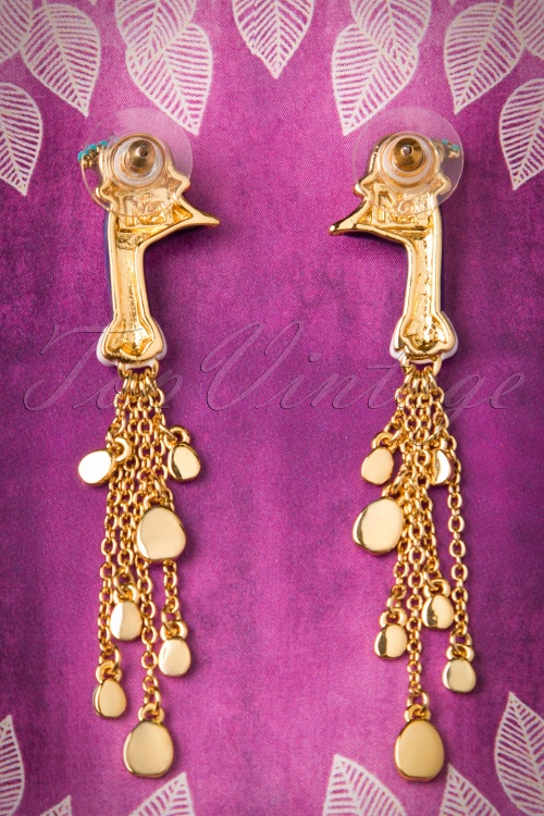 N2 - 50s Face of Léon the Peacock Gold Plated Earrings 3