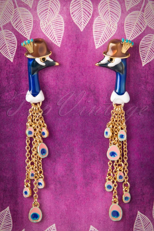 N2 - 50s Face of Léon the Peacock Gold Plated Earrings