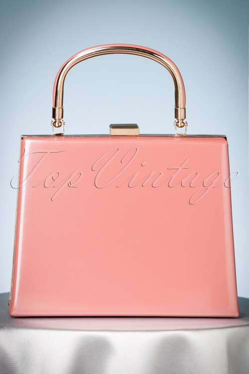 La Parisienne - Leona Lacquer Lock Bag Années 50 en Vieux Rose