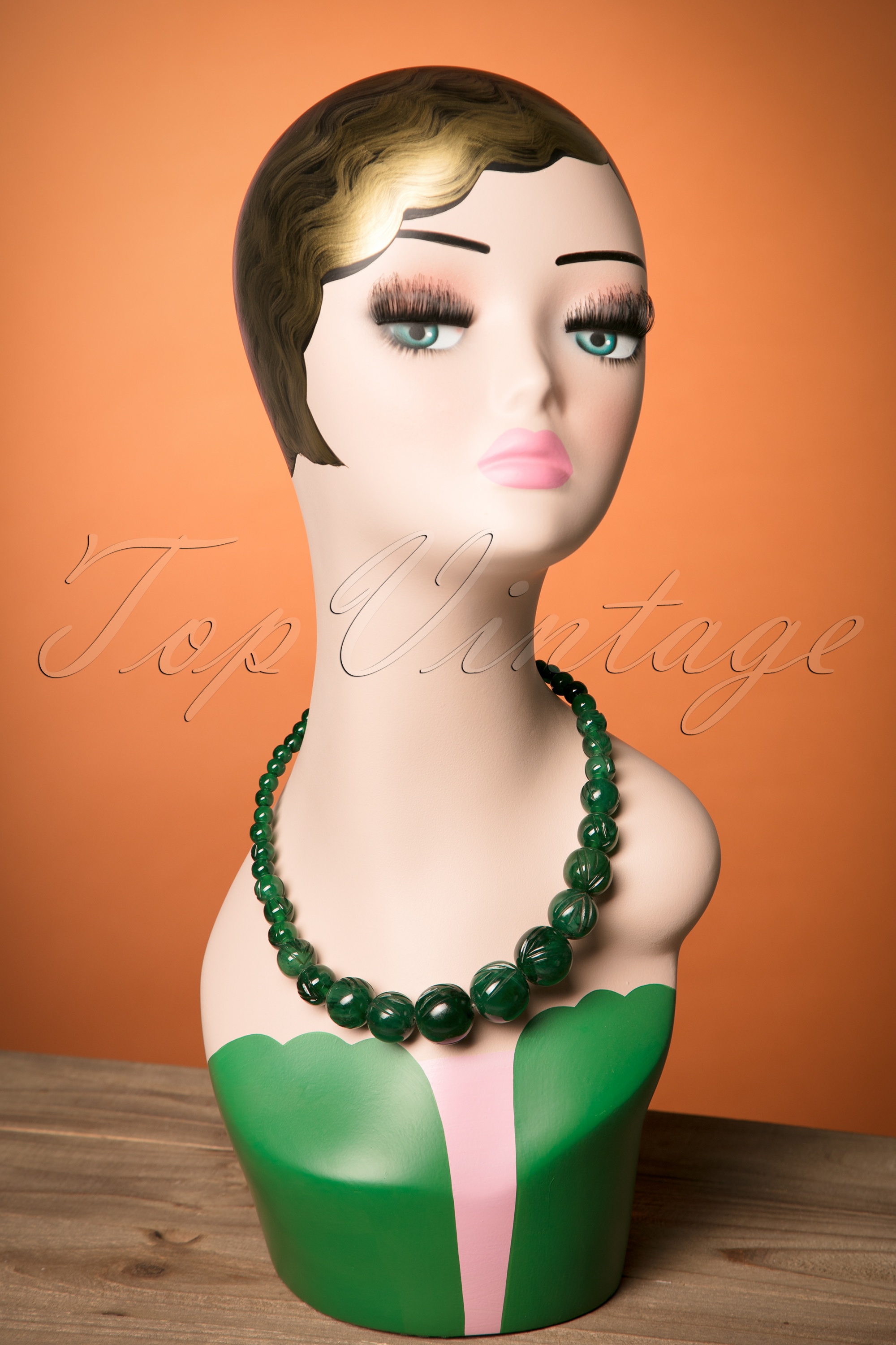 Splendette - Exclusief TopVintage ~ Luna gesneden parelketting in diepgroen 2