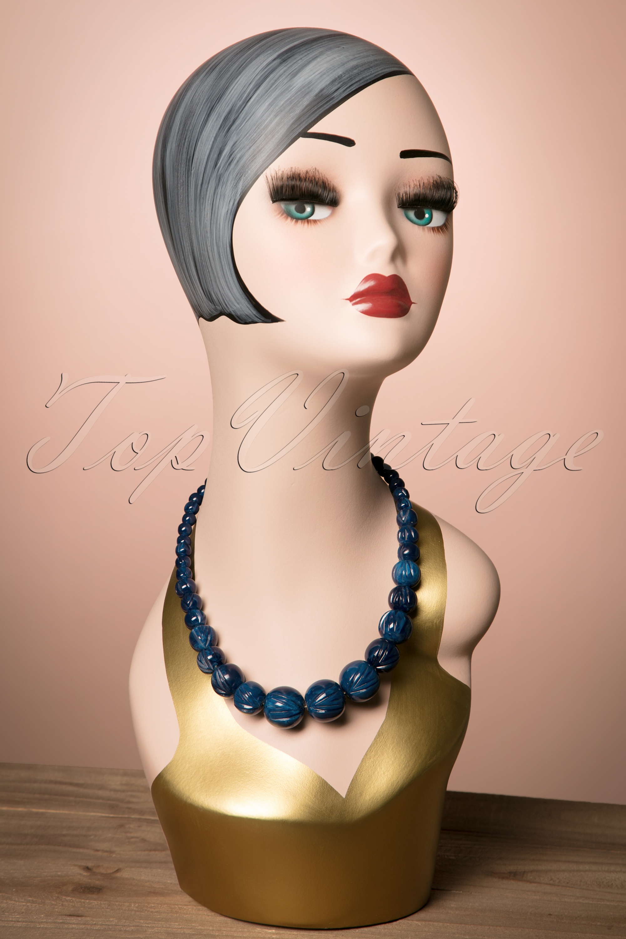 Splendette - Exclusief TopVintage ~ Luna gesneden parelketting in marineblauw 2