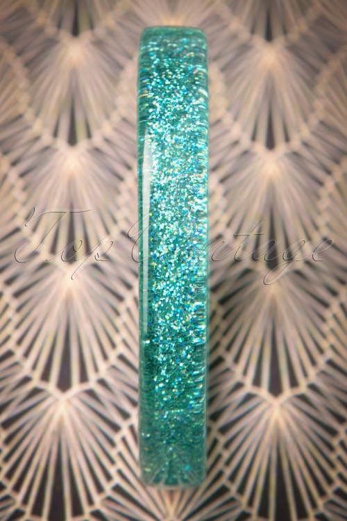 Splendette - TopVintage Exclusive ~ 20s Fedora Midi Glitter Bangle in Teal 2