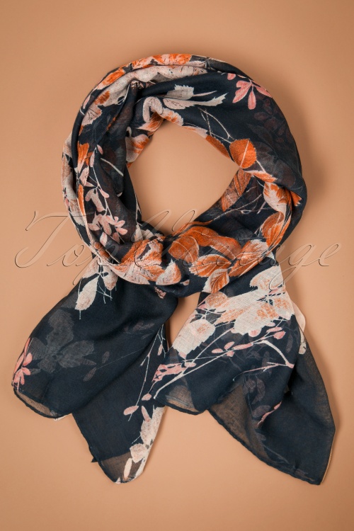  - 60s It Is All About Flowers Scarf in Midnight Blue 2