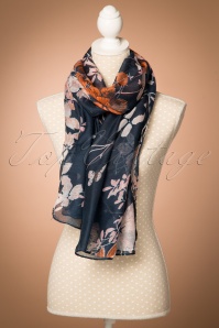  - 60s It Is All About Flowers Scarf in Midnight Blue 4