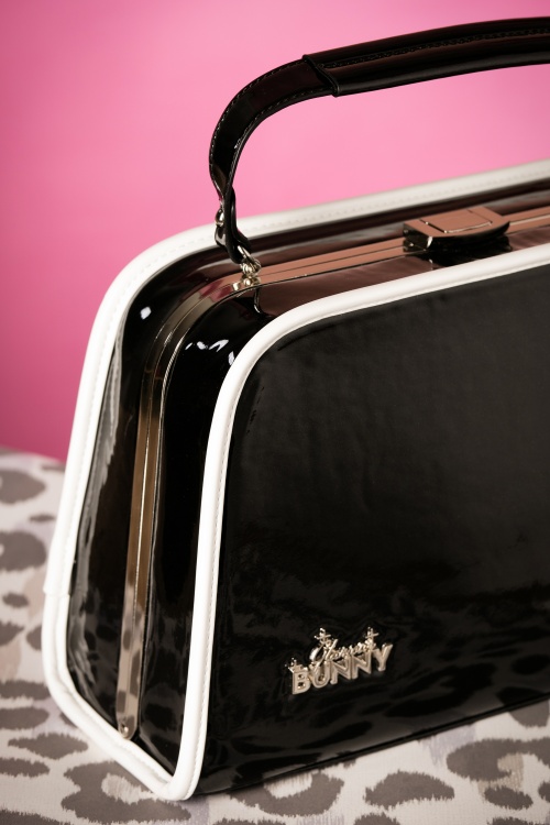 Glamour Bunny - 50s Patent Glitter Box Handbag in Black  2