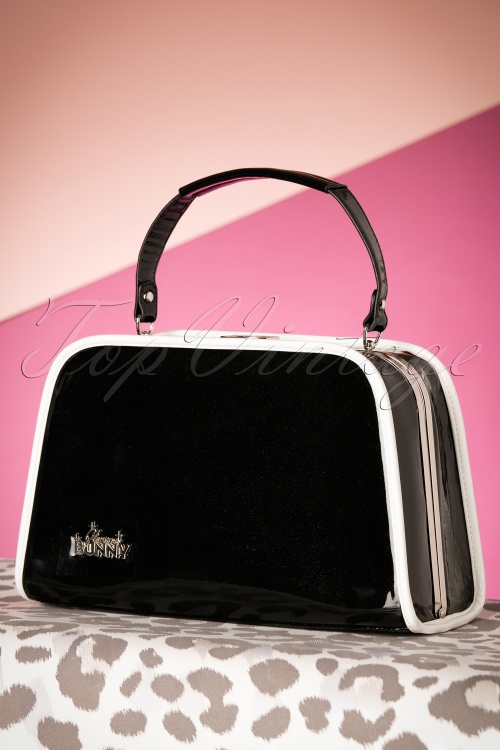Glamour Bunny - 50s Patent Glitter Box Handbag in Black 