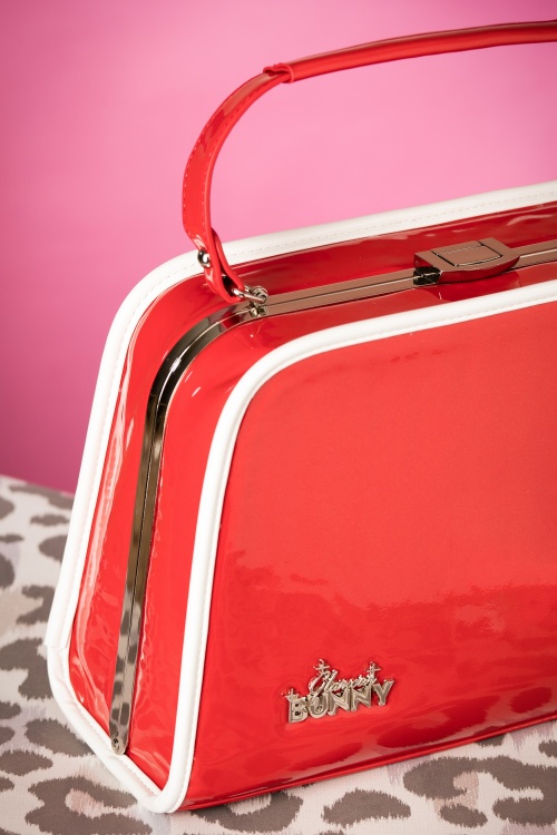 Glamour Bunny - 50s Patent Glitter Box Handbag in Red 2
