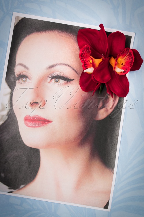 Lady Luck's Boutique - Hübsche Haarspange mit doppelter Orchidee in Rot