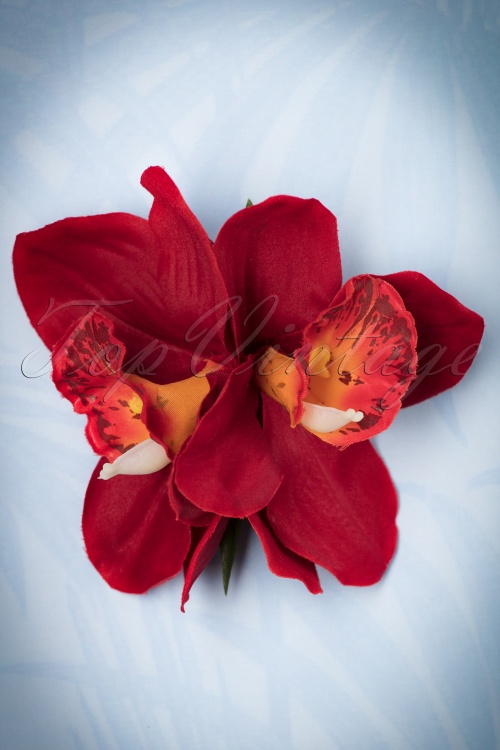 Lady Luck's Boutique - 50s Double Orchid Pretty Hair Clip in Red 2
