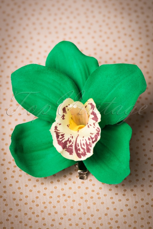 Lady Luck's Boutique - 50s Orchid Pretty Hair Clip in Emerald Green